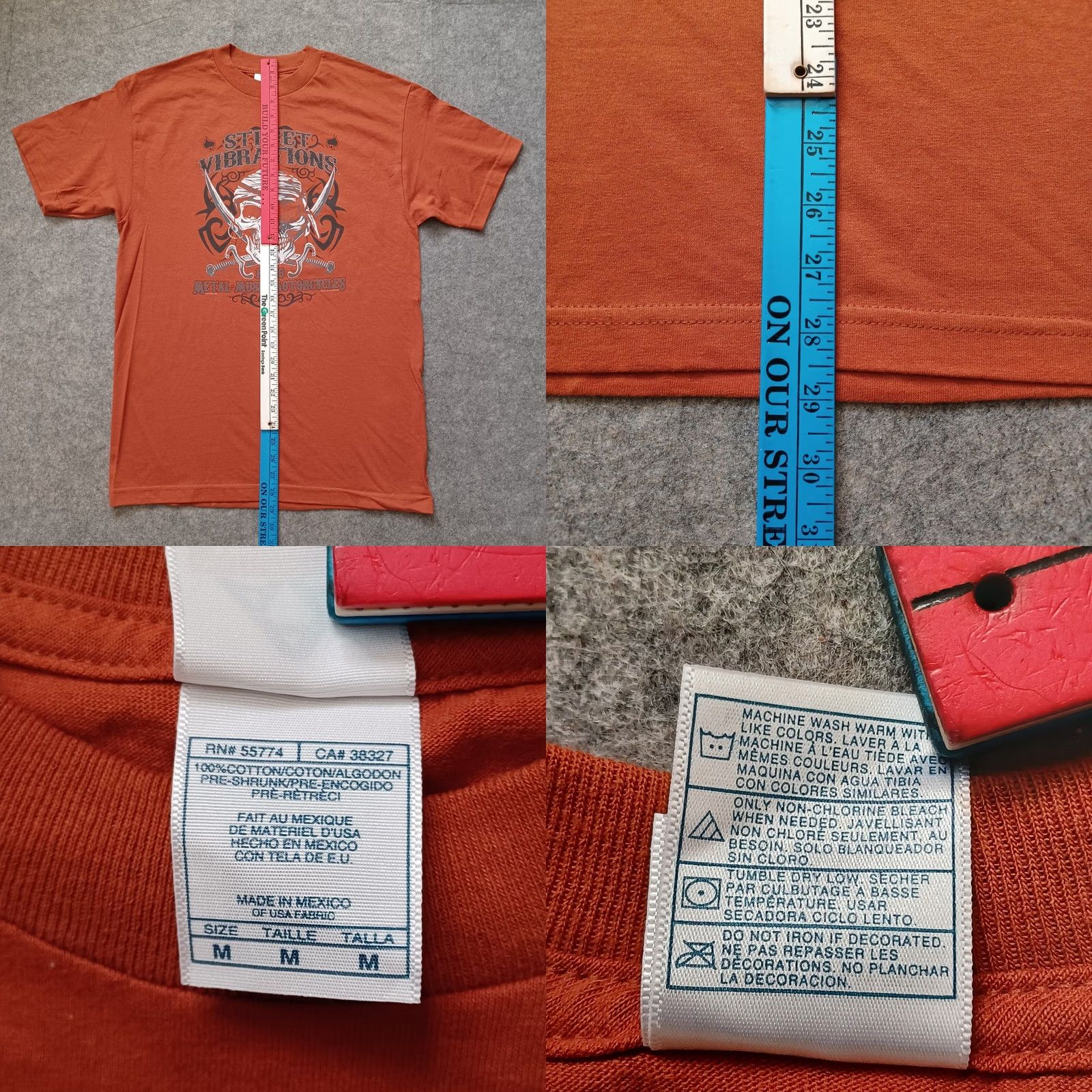 Rusty Alstyle Apparel & Activewear Shirt Mens M Orange Graphic Print Skull Metal Music Vintage Rust Orange Street Vibrations Reno Shirt Size US M / EU 48-50 / 2 - 8 Thumbnail
