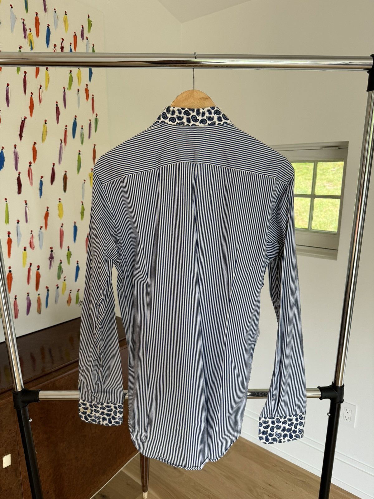 Etro Striped Button Down with Paisley Collar and Cuffs Size 40R - 4 Thumbnail