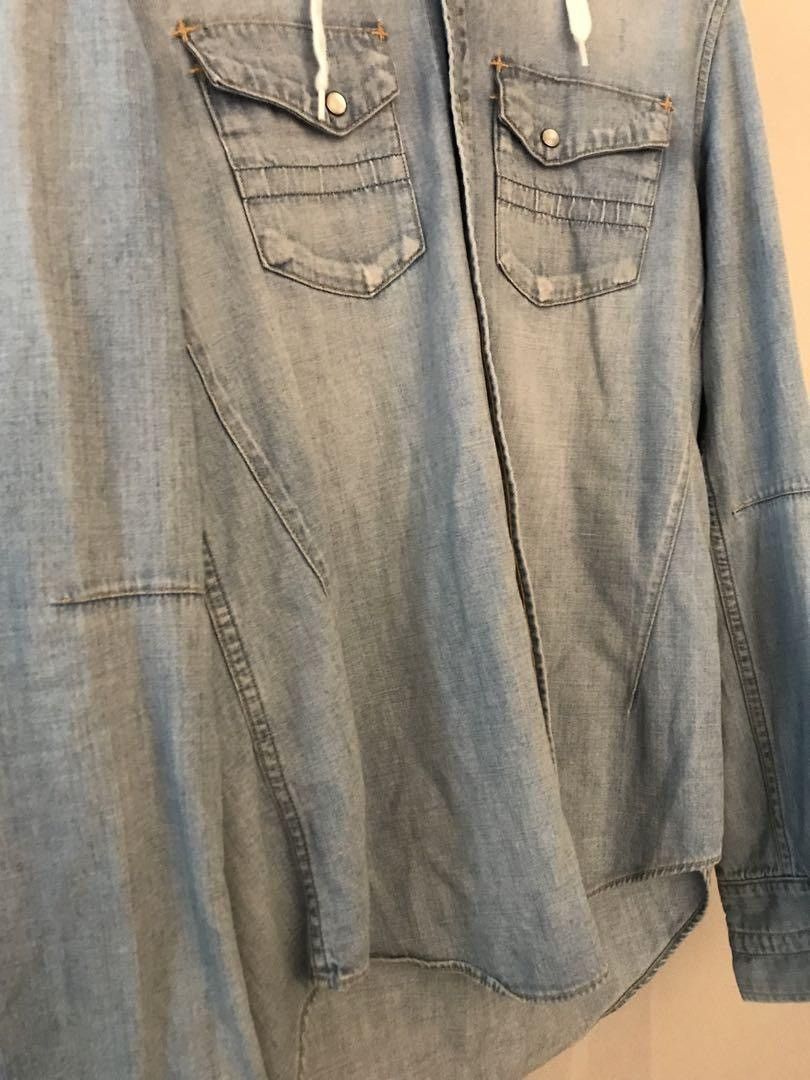 Number (N)ine Hooded Denim Button Up Shirt Size US L / EU 52-54 / 3 - 3 Thumbnail