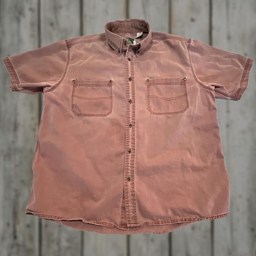 Vintage SCHNEE’S Red Button Down Mens Large Short Sleeve Heavy Canvas Cotton Shirt Size US 33 - 1 Thumbnail