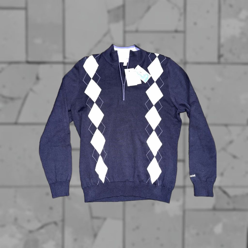 Vintage KARTEL Vintage Half Zip Pullover Sweater Blue Womens XL Agyle Size XL / US 12-14 / IT 48-50 - 1 Thumbnail