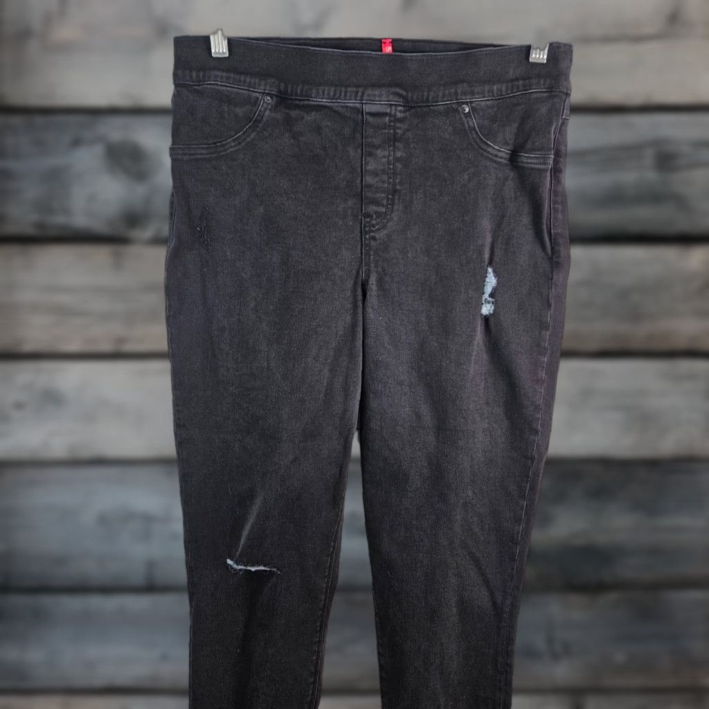 Spanx Spanx Womens Black Distressed Skinny Jeans XL High Rise 27in Inseam Denim Cotton Blend Stretch Womens Jeans Size 40" / US 18 - 1 Thumbnail