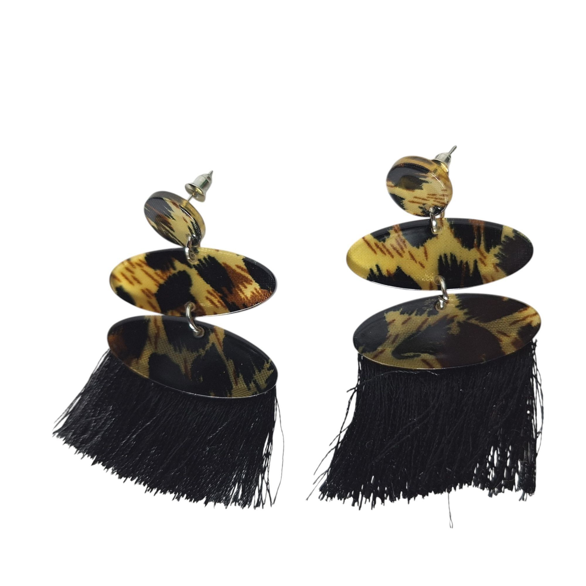Other Leopard Print Tassel Drop Earrings Tiered Oval Mob Wife Whim Size ONE SIZE - 1 Thumbnail