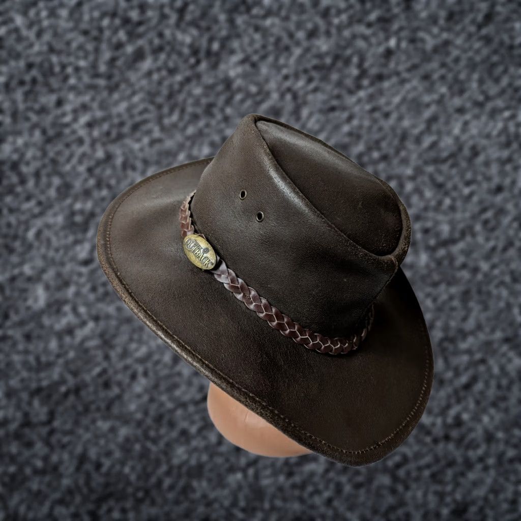 Vintage Purely Outback Purely Australian Lather Cowboy Hat Size S Mens Brown Cowboy Hat Size ONE SIZE - 1 Thumbnail