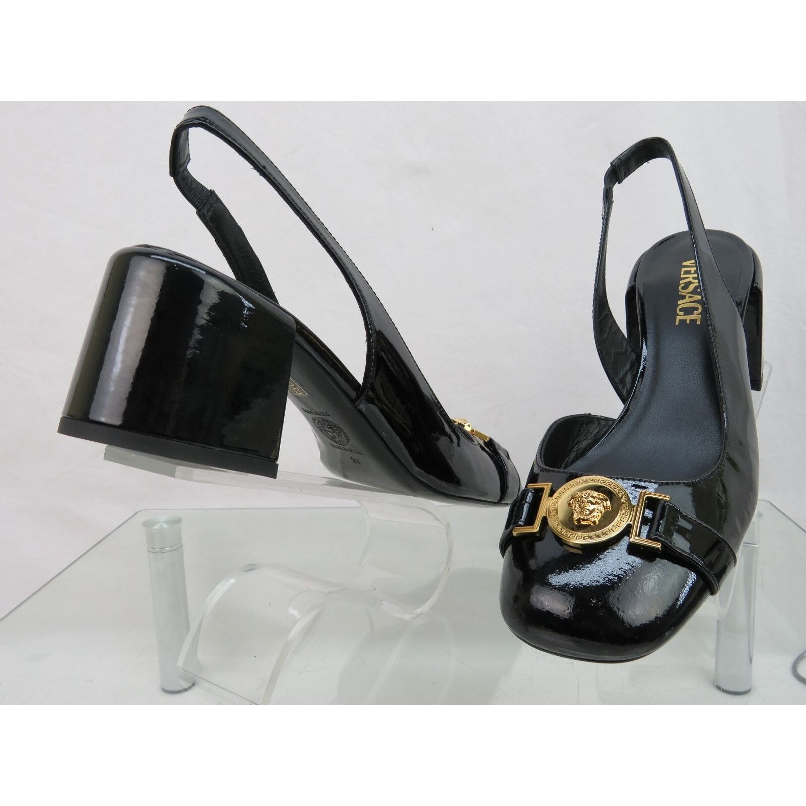 Versace VERSACE BLACK PATENT LEATHER MEDUSA SANDAL LOW HEEL PUMPS 41 Size US 11 / IT 41 - 2 Thumbnail