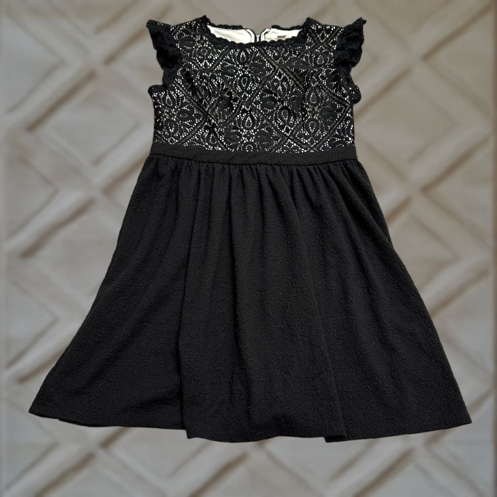 Vintage Xhilaration Black Lace A-Line Dress Womens Large Sleeveless Round Neck Zip Knee Length Lined Office, Party, Casual Womens Size L / US 10 / IT 46 - 1 Thumbnail