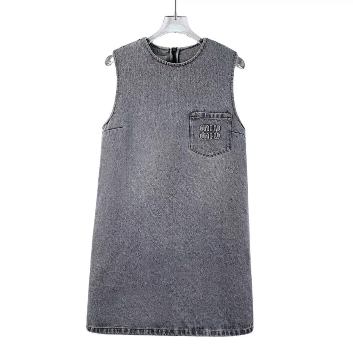 Miu Miu gray logo sleeveless denim dress by miu miu Size US 38 / EU 54 - 1 Thumbnail