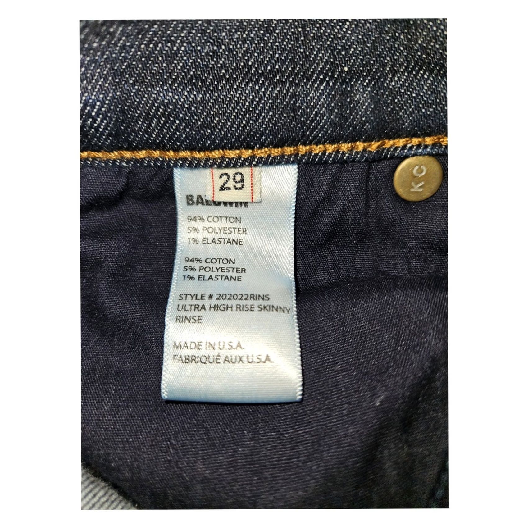 Vintage BALDWIN Jeans Women's 29 Blue Skinny Ultra-High Rise Denim Stretch Modern Preppy Size 29" - 8 Thumbnail
