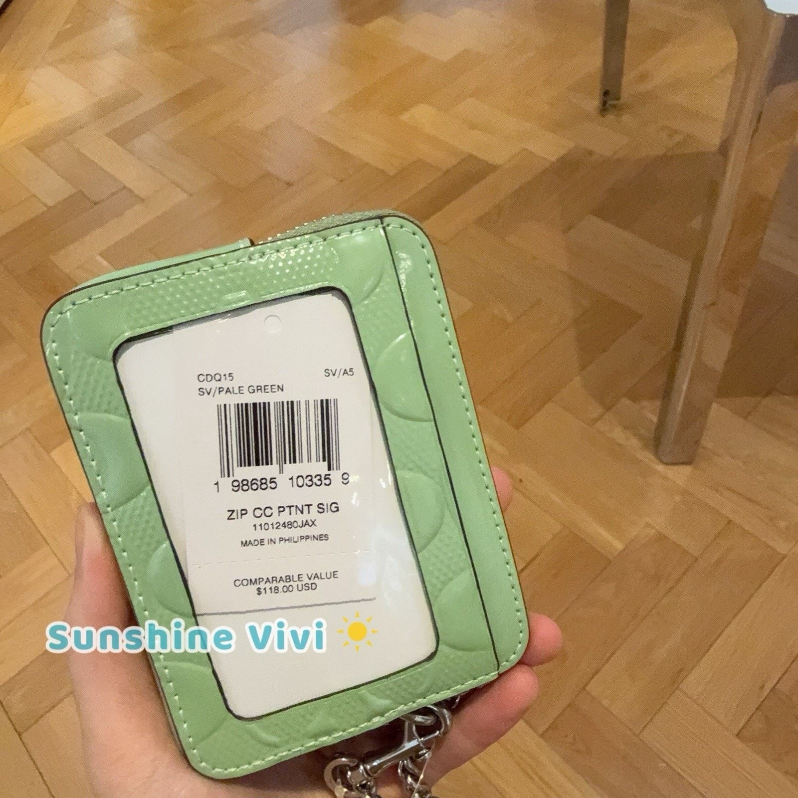 Coach NWT Coach Zip Card Case Leather Heart Charm CDQ15 Pale Green Size ONE SIZE - 6 Thumbnail