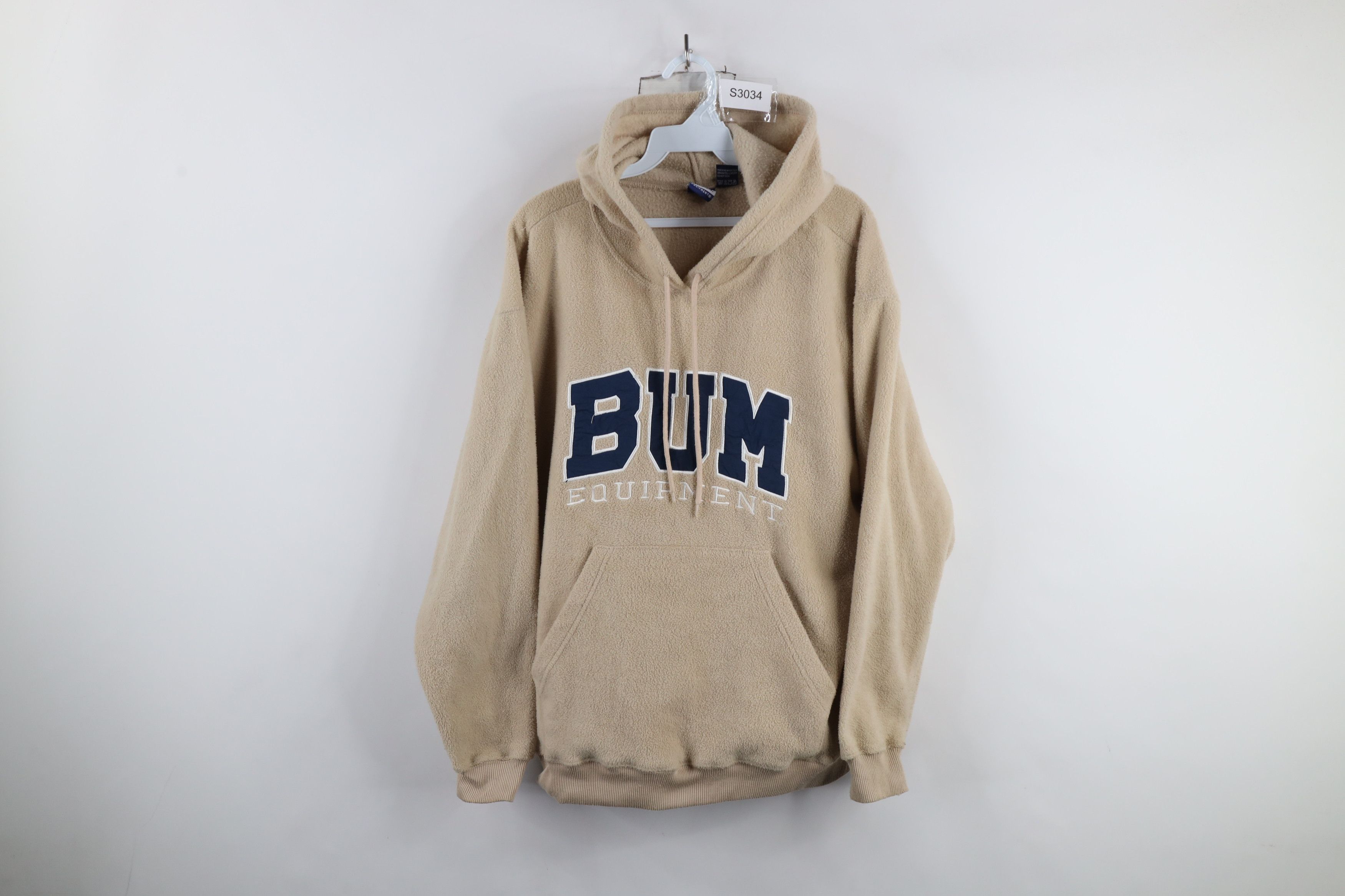 Vintage Vintage 90s Bum Equipment Fleece Hoodie Sweatshirt Beige Size US M / EU 48-50 / 2 - 1 Thumbnail