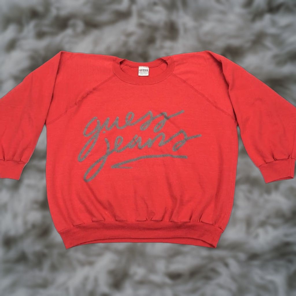 VINTAGE Guess Sweatshirt Men Red Medium 90s RARE Spell Out Crew Neck Long Sleeve