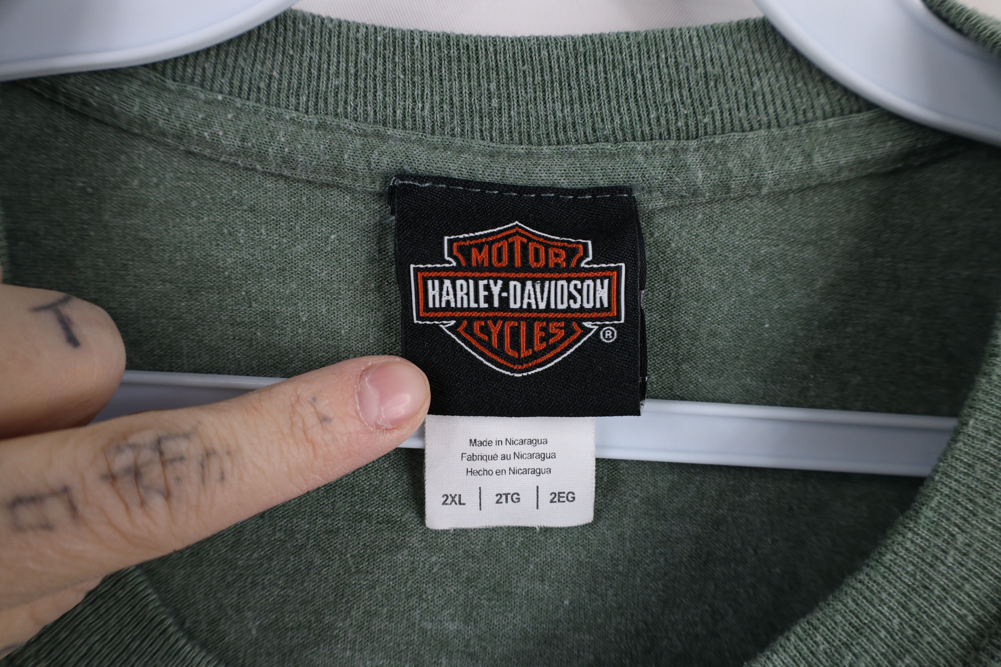 Harley Davidson × Vintage Vintage Y2K Harley Davidson Spell Motor Oil T-Shirt Green Size US XXL / EU 58 / 5 - 8 Thumbnail