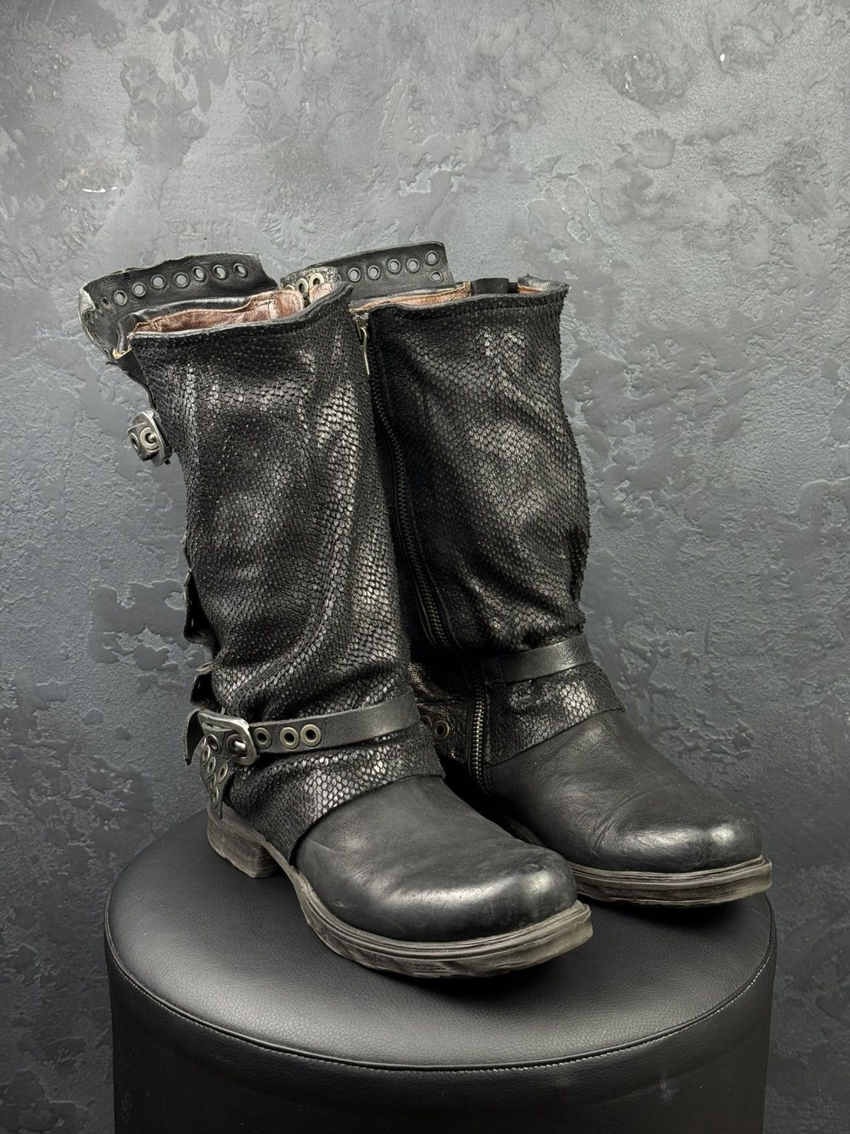 A.S.98 S.98 Saint EC Buckle Leather Boots Distressed Biker Combat Size US 10 / IT 40 - 6 Thumbnail