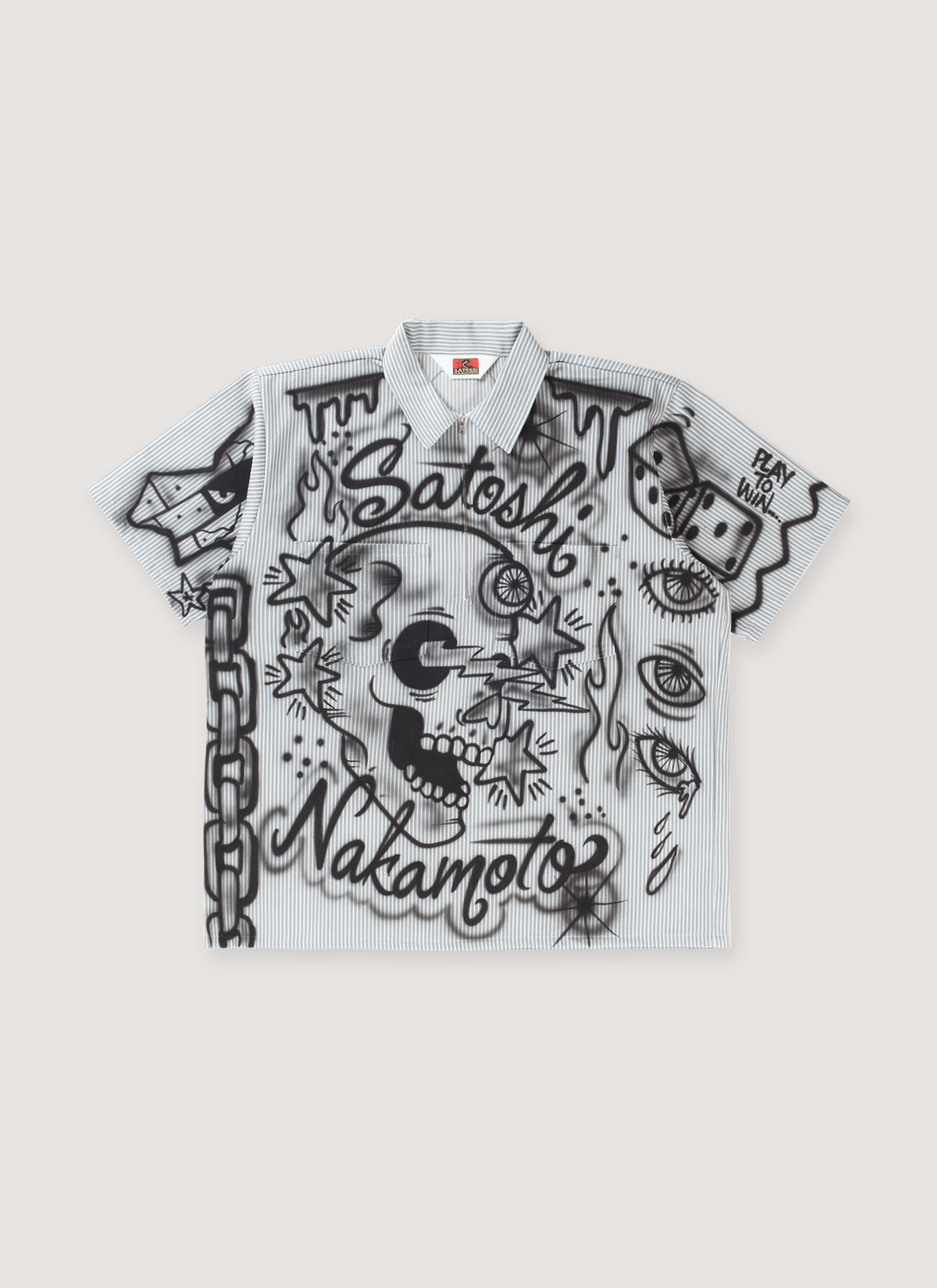 Satoshi Nakamoto 1 of 1 Airbrushed Work Shirt Blue Pinstripe Size US M / EU 48-50 / 2 - 1 Thumbnail