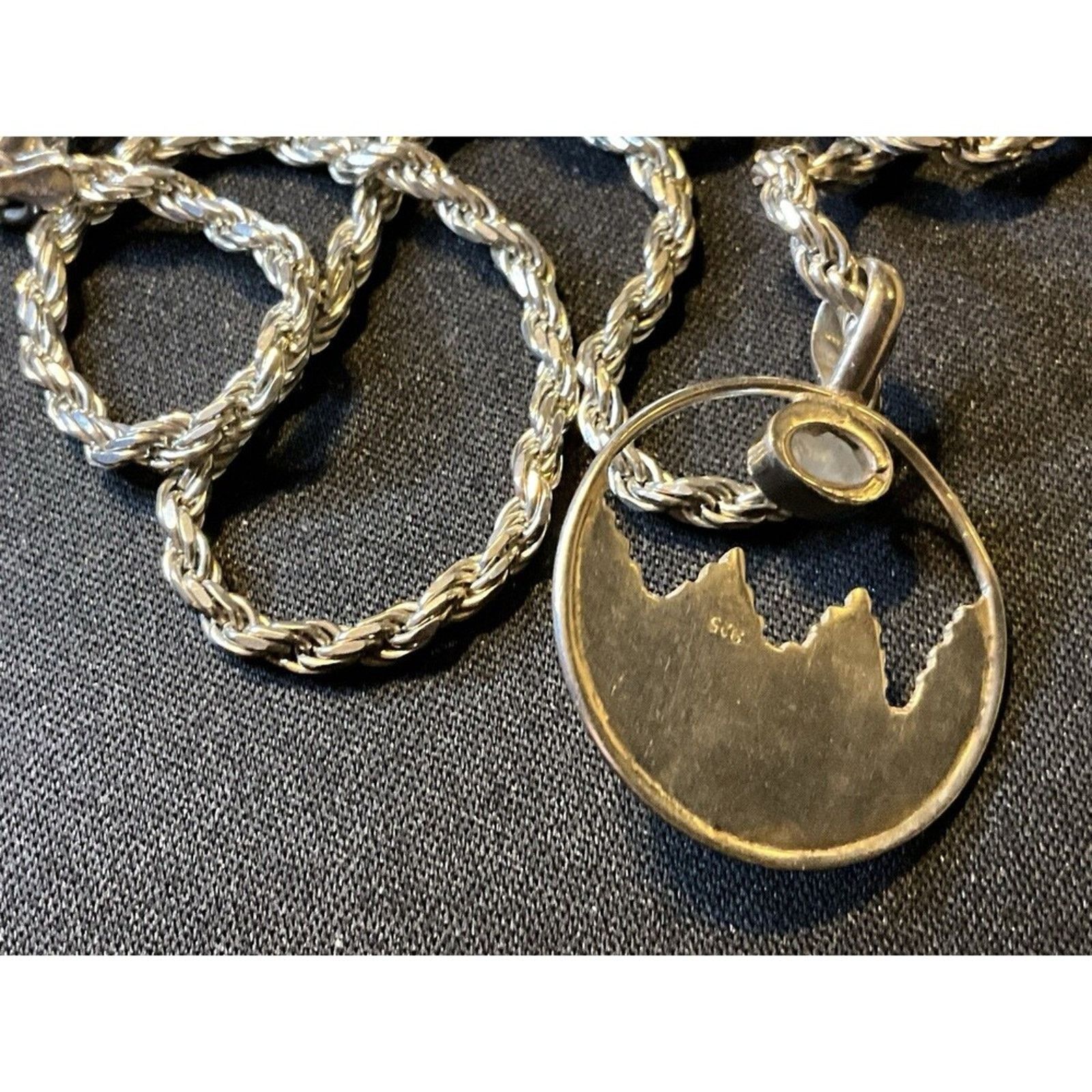 Other 925 Sterling Silver Mountain Scene with 18in Rope Chain Size ONE SIZE - 6 Thumbnail