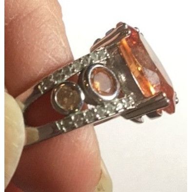 Other Ring Vintage-Style Oval Citrine & Clear Crystal Silver Intri Size ONE SIZE - 3 Thumbnail
