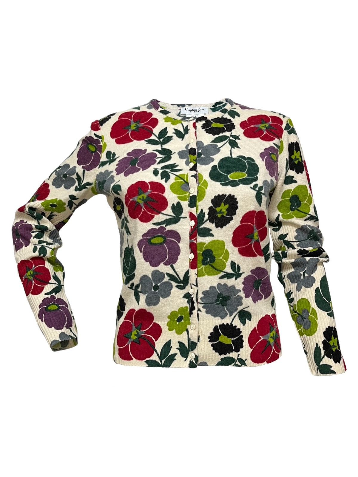 Dior CHRISTIAN DIOR Fall Winter 2001 Floral Print Knit Cardigan Size S / US 4 / IT 40 - 1 Thumbnail