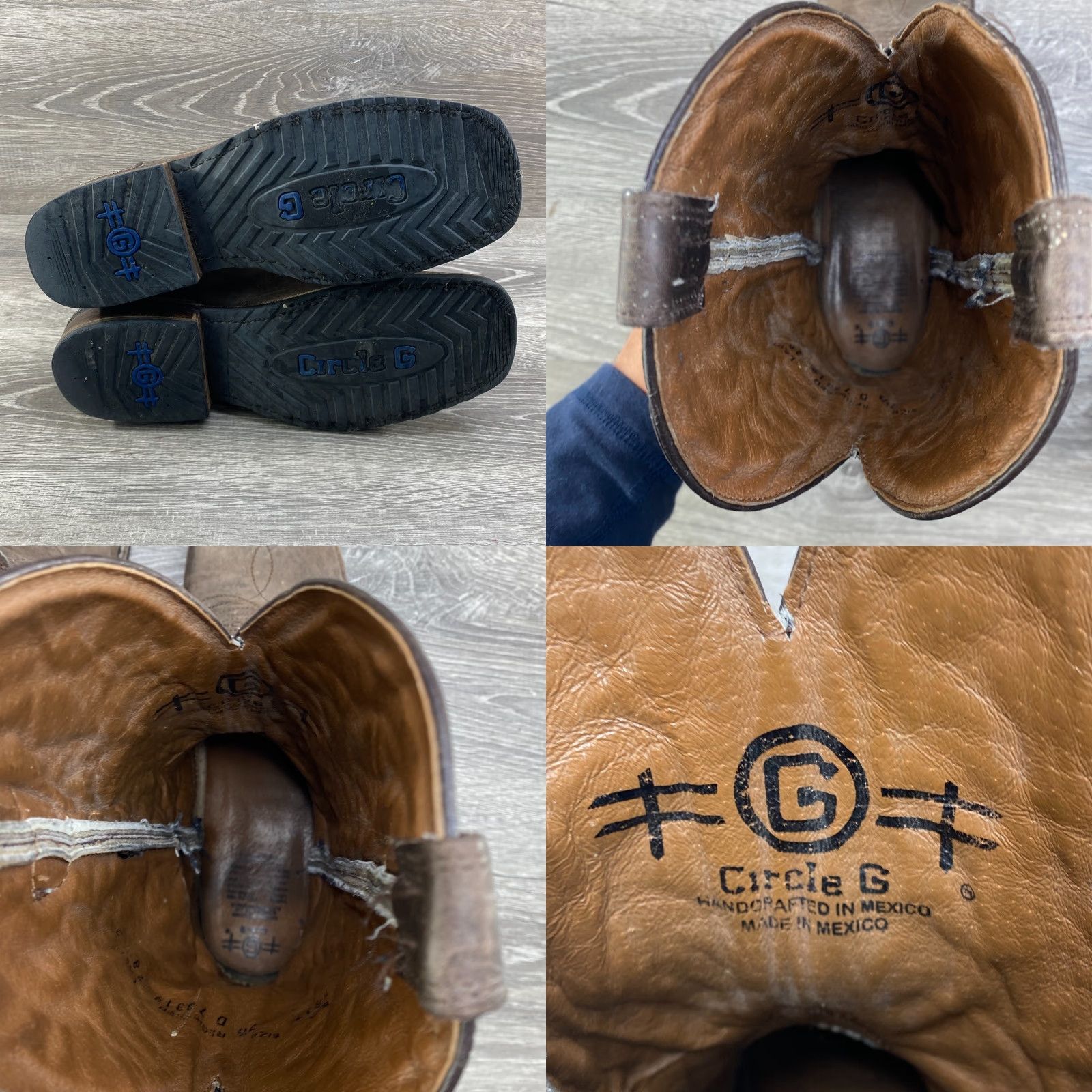 Vintage Circle G Men's 7.5 D Brown Leather Square Toe Cowboy Western Boots Distressed Size US 8 / EU 41 - 8 Thumbnail