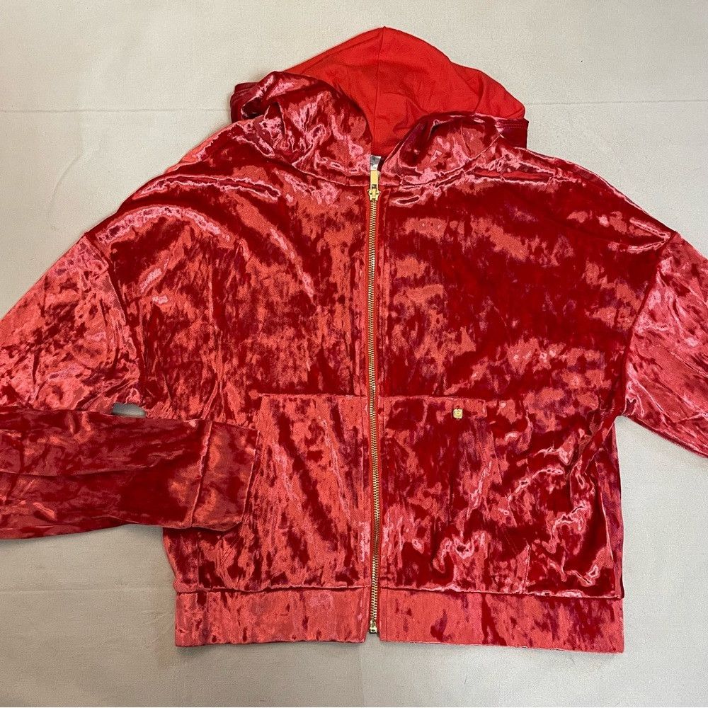 Fabletics NWT New $85 Fabletics Red Crushed Velour Zip Up Hoodie Size Size L / US 10 / IT 46 - 6 Thumbnail