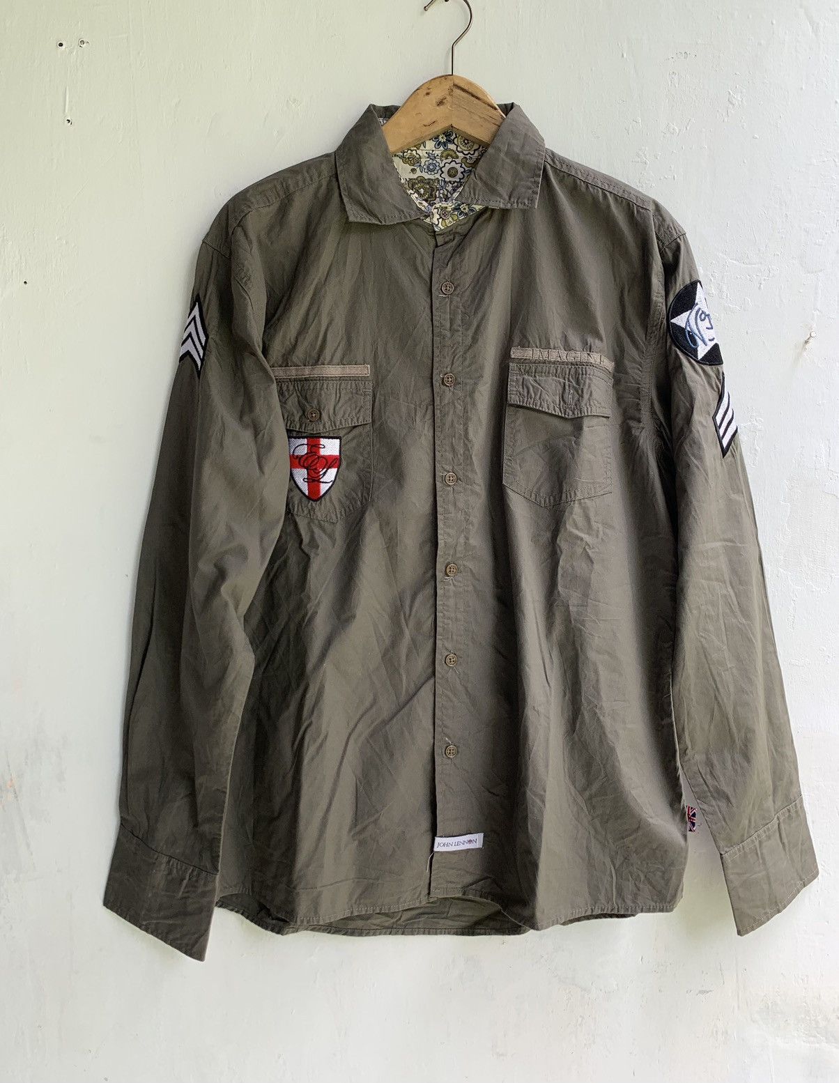 John lennon military style buttons up shirt with patch