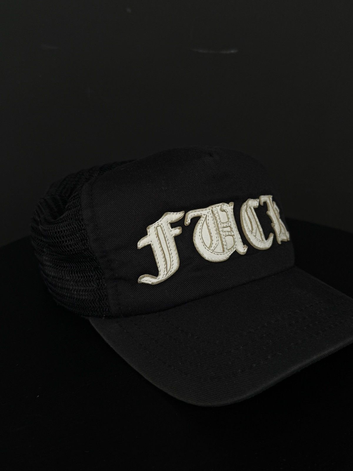 Chrome Hearts Rare Chrome - FUCK Embroidered Leather Trucker Hat Size ONE SIZE - 2 Thumbnail