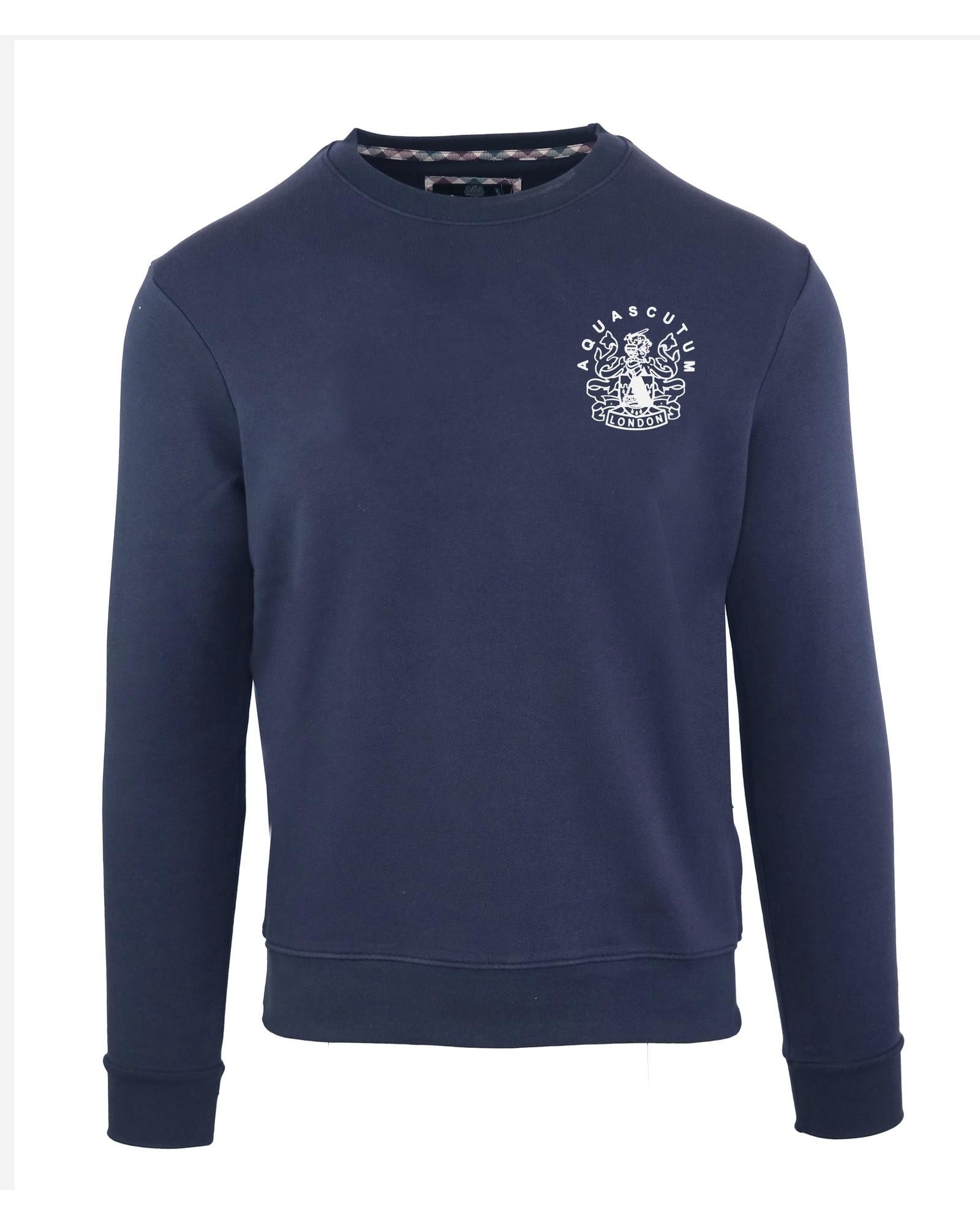 image of Aquascutum Solid Color Cotton Sweatshirt With Ribbed Hems in Blue, Men's (Size 2XL)