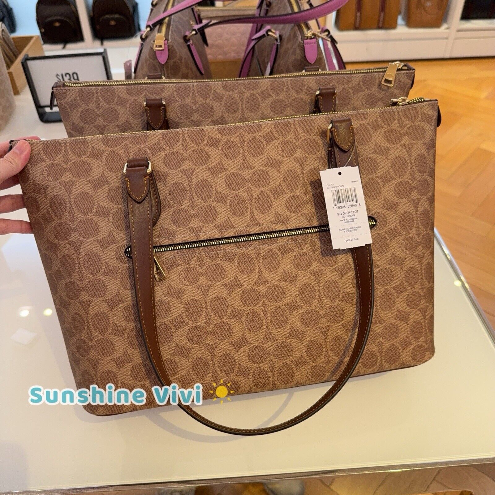 Coach NWT Coach Gallery Tote Bag Canvas CW381 Gold /Tan/Brown Size ONE SIZE - 3 Thumbnail