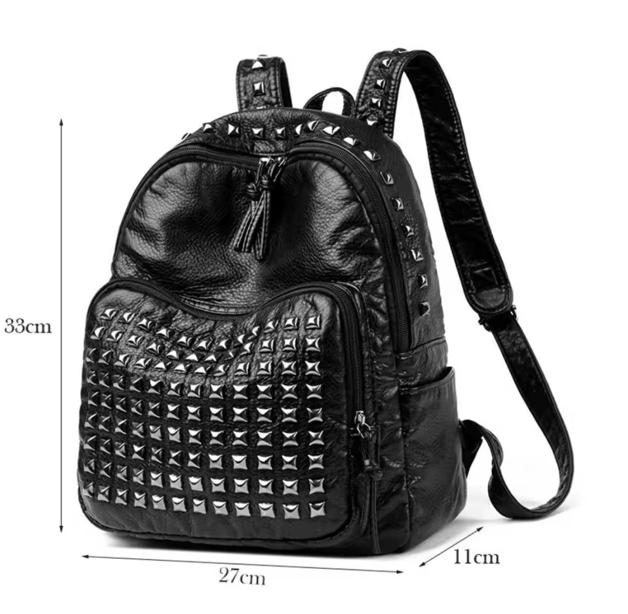 Other Punk Gothic PU Leather Rivets Capacity Black Backpack Size ONE SIZE - 2 Thumbnail