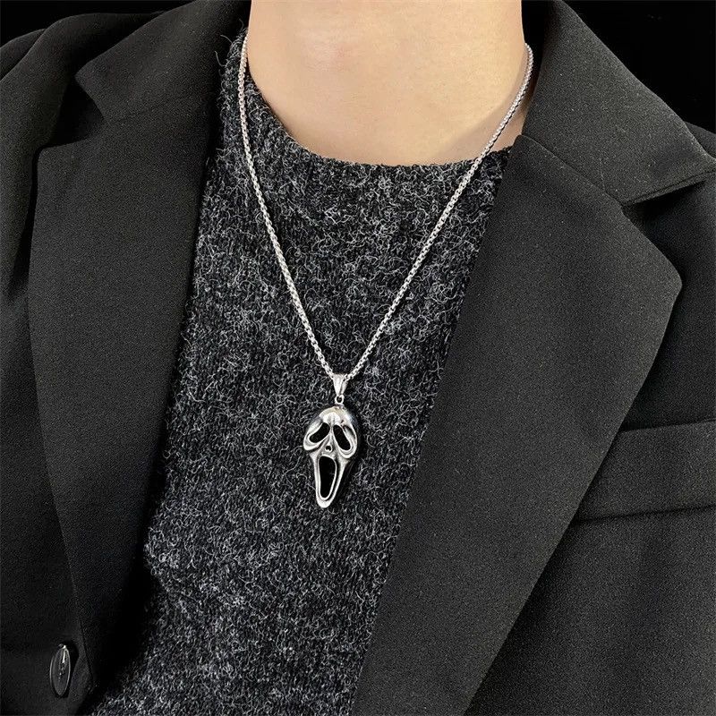 Jewelry Screaming Skull Mask Pendant Necklace Size ONE SIZE - 4 Thumbnail