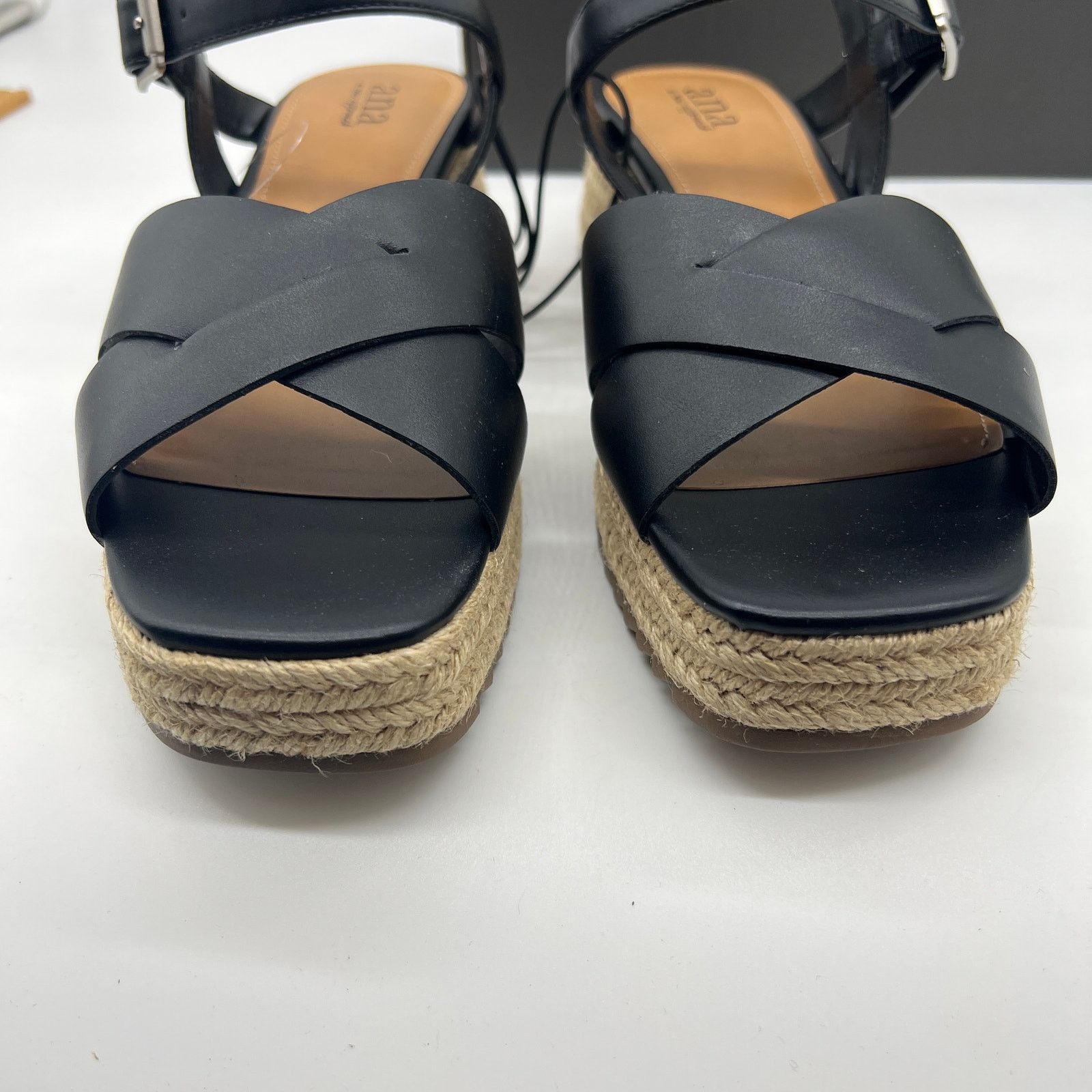 Other a.n.a Womens Eloise Wedge Sandals Black Casual Sh Size US 8.5 / IT 38.5 - 4 Thumbnail