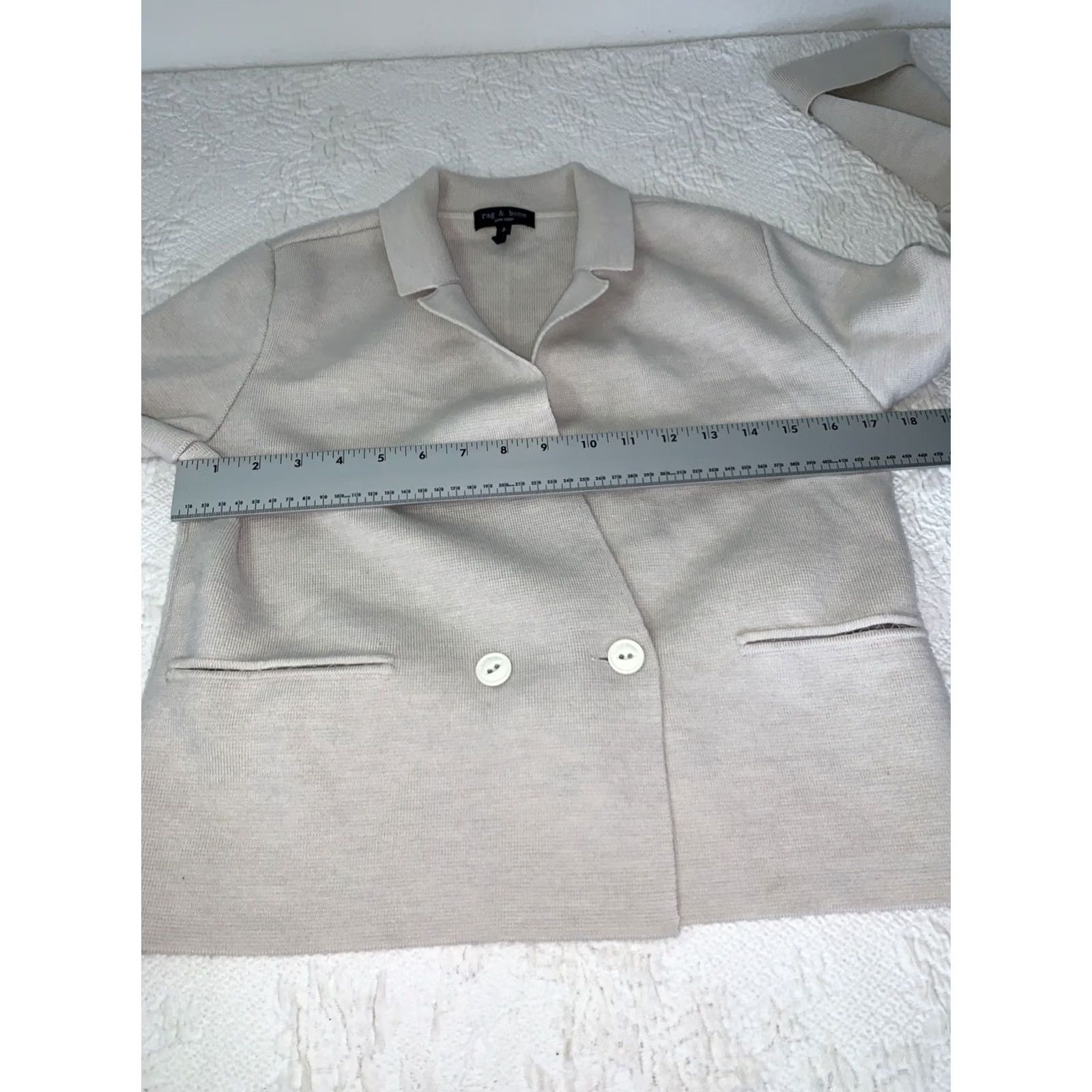 Rag & Bone rag & bone Ivory Knit Blazer Jacket Double Breasted Cropped Sz Small Merino Wool Blend Size S / US 4 / IT 40 - 7 Thumbnail