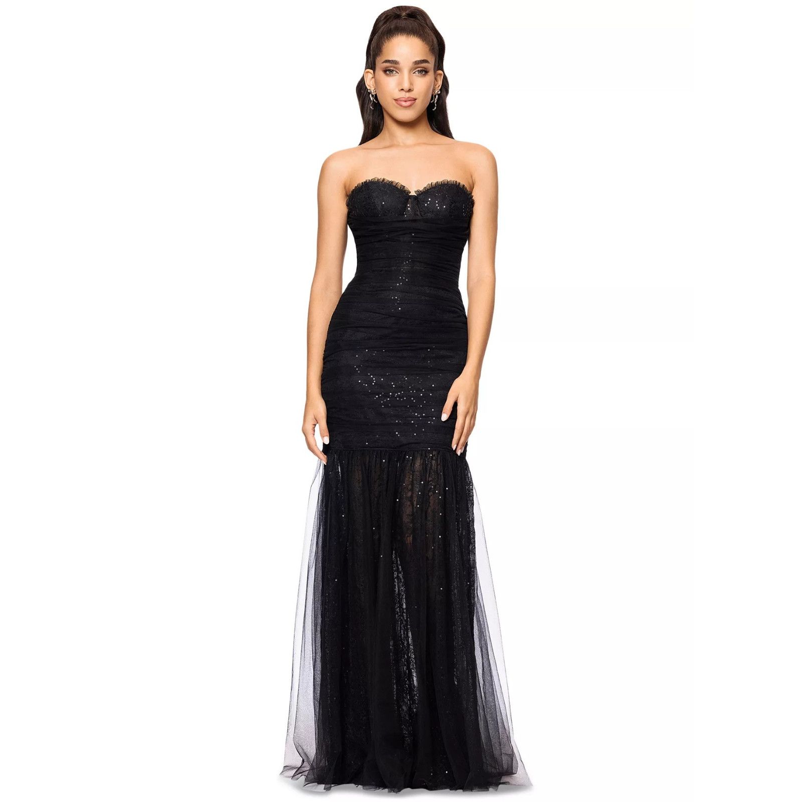 Other Betsy & Adam Women's Black Sequined Lace Corset Gown Size 8. Size M / US 6-8 / IT 42-44 - 1 Thumbnail