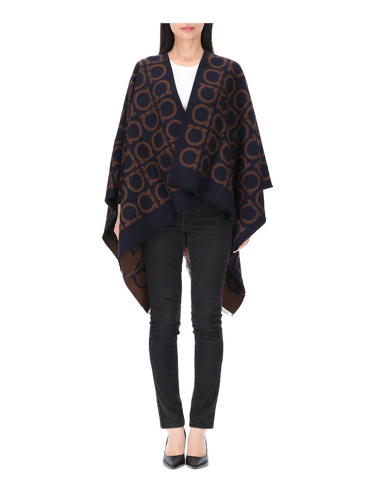 Salvatore Ferragamo o1s1rm0924 Reversible Wool Cape in Blue/Brown Size L / US 10 / IT 46 - 3 Thumbnail