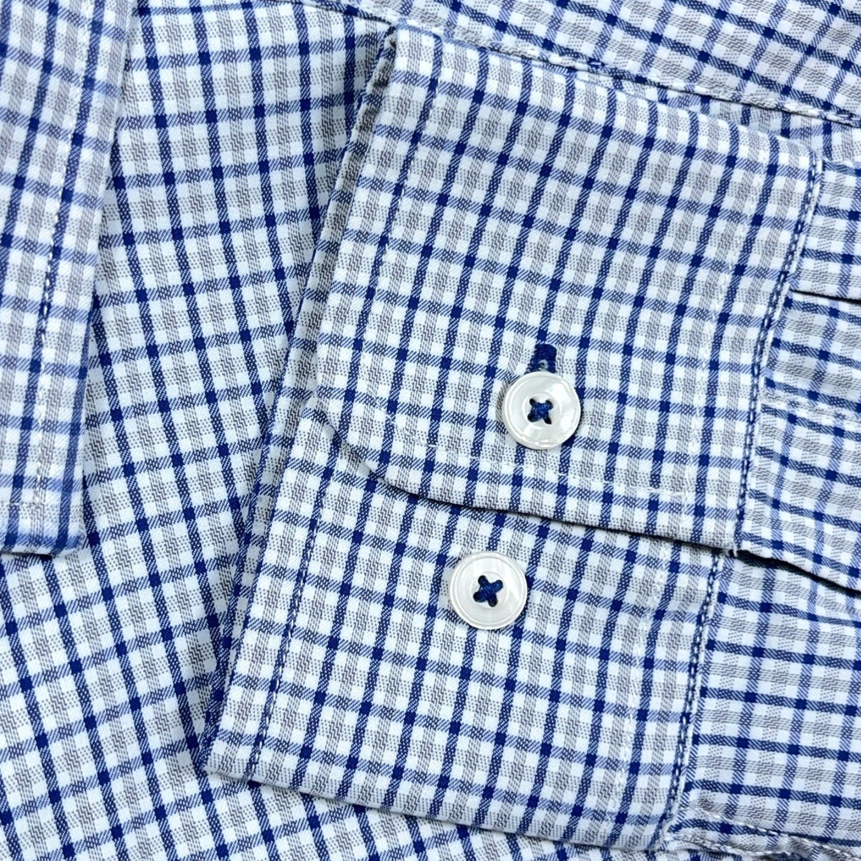 UNTUCKit UNTUCKit Shirt Men Large Blue Gray Plaid Button Nylon Performance Stretch Dress Size 42R - 6 Thumbnail