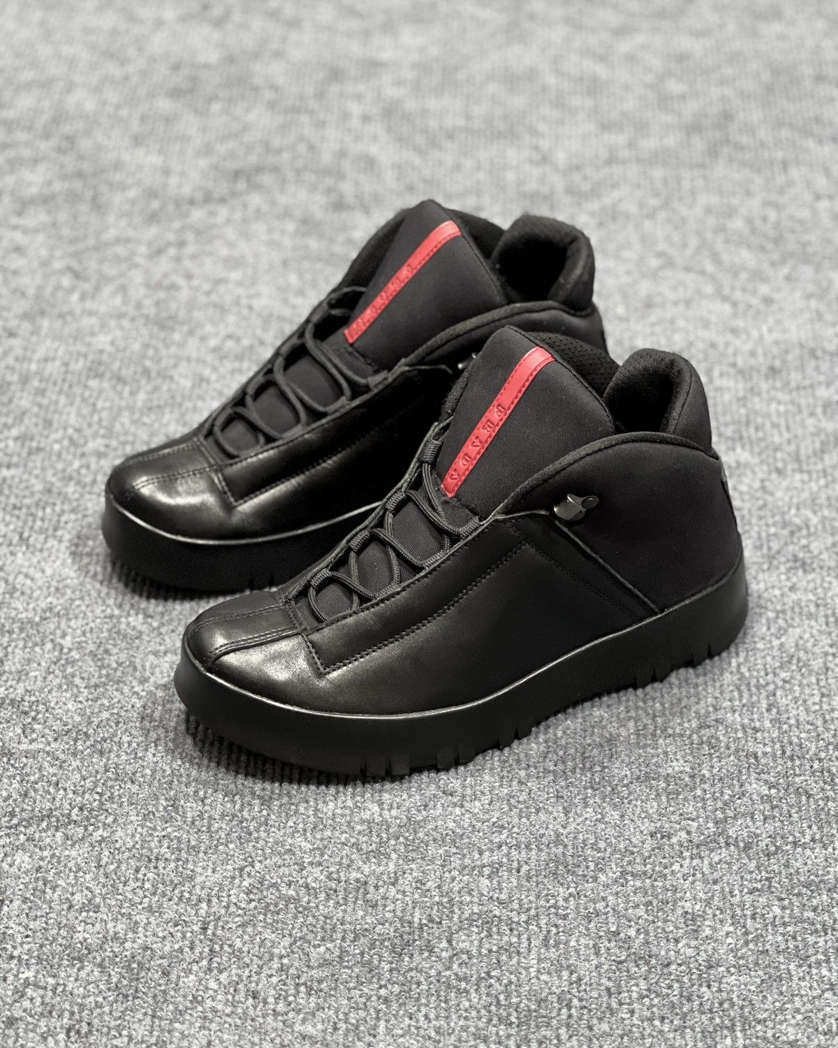 Prada PRADA 2000's Black 3T Leather & Nylon Hi Top Sneaker Size US 6 / EU 39 - 1 Thumbnail