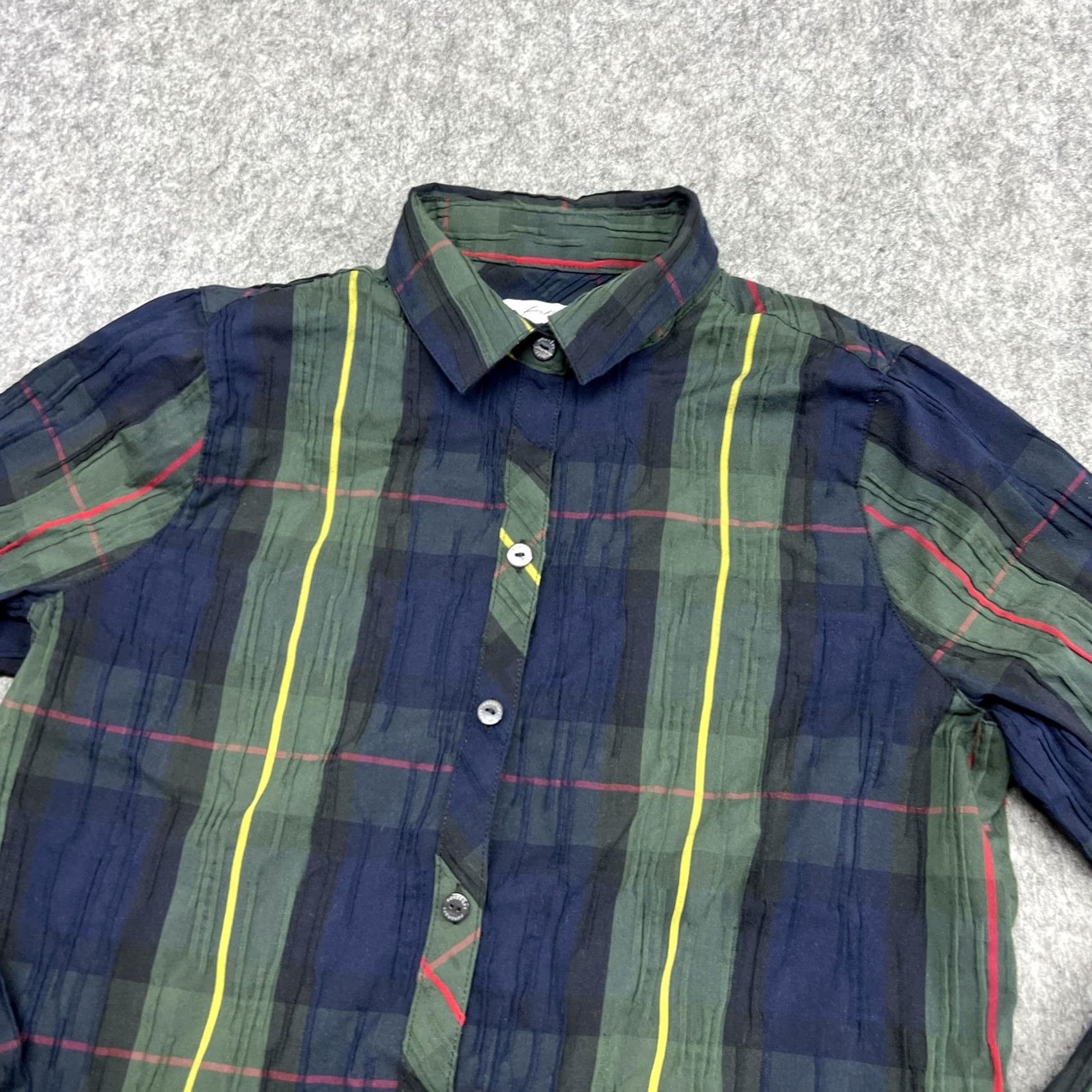 Vintage Foxcroft Shirt Womens 8P Blue Plaid Long Sleeve Button Front Stretch Petite Size M / US 6-8 / IT 42-44 - 6 Thumbnail