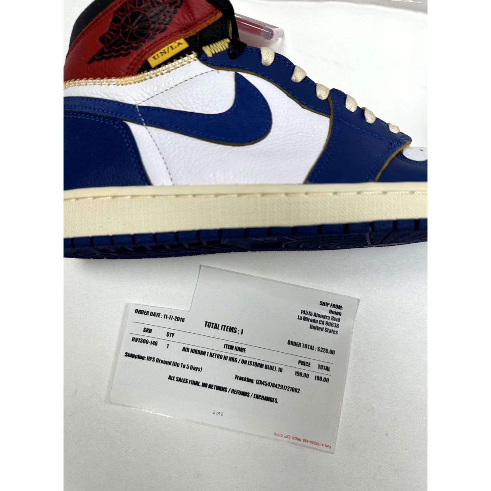 Jordan Brand VINTAGE? Nike Jordan 1 Retro High x Union Storm Blue 2018 Mens 10 Brand New DS With Receipt Size US 9 / EU 42 - 5 Thumbnail