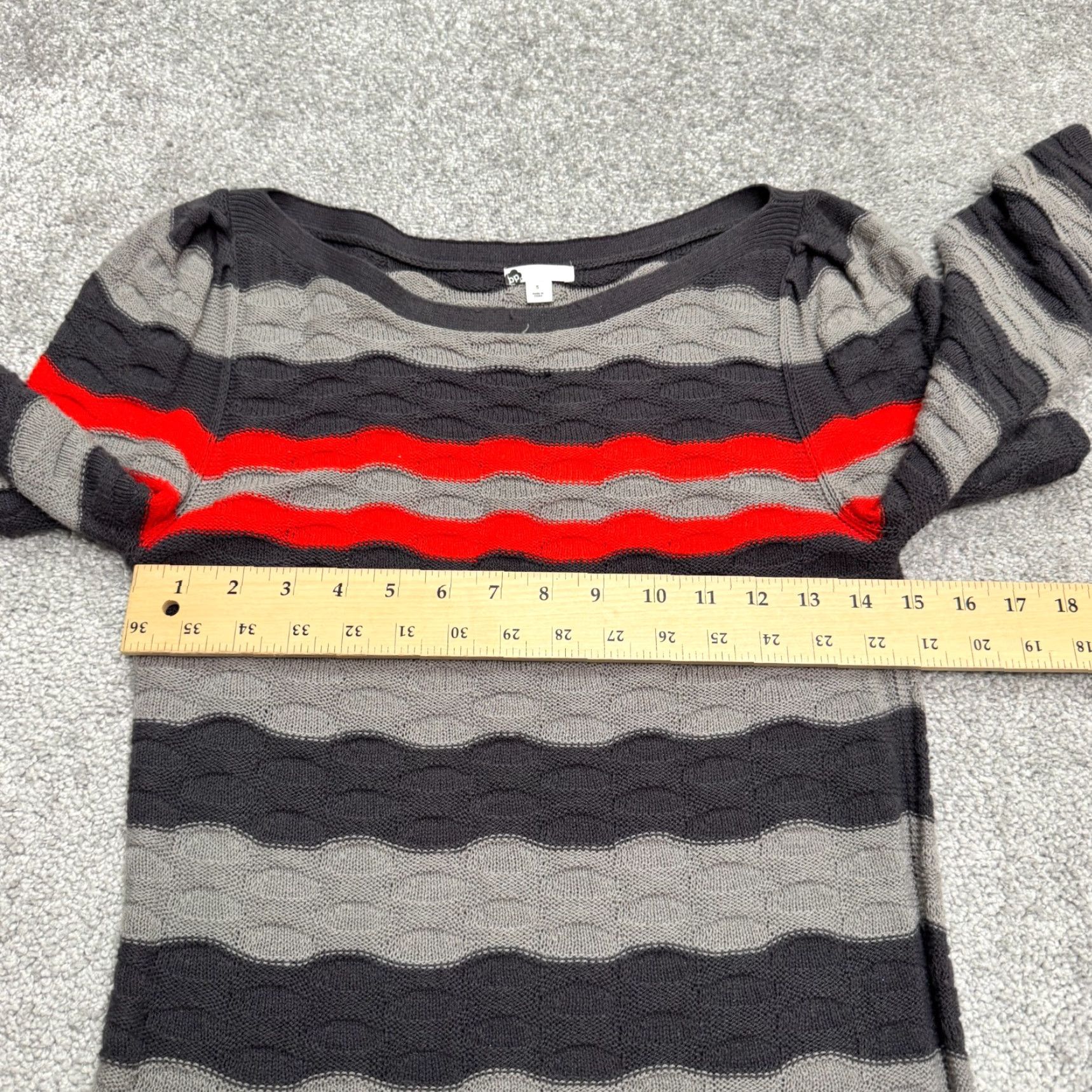 Vintage BP Textured Knit Sweater Dress Womens S Gray Red Striped Scoop Neck Stretch Dress Size S / US 4 / IT 40 - 7 Thumbnail