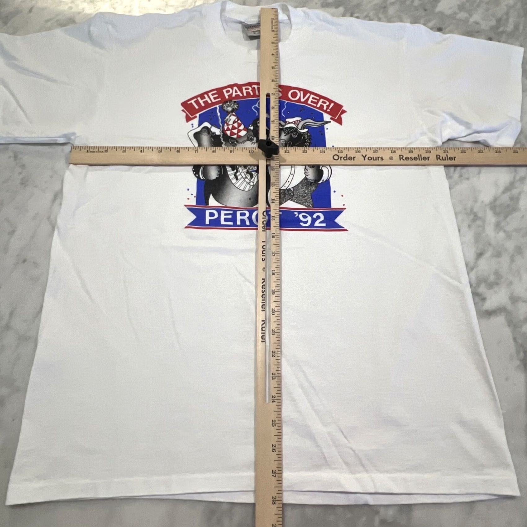 Vintage VINTAGE Perot ‘92 Tshirt 1992 The Party’s Over Single Stitch White XL GOP Democratic Size US XL / EU 56 / 4 - 7 Thumbnail