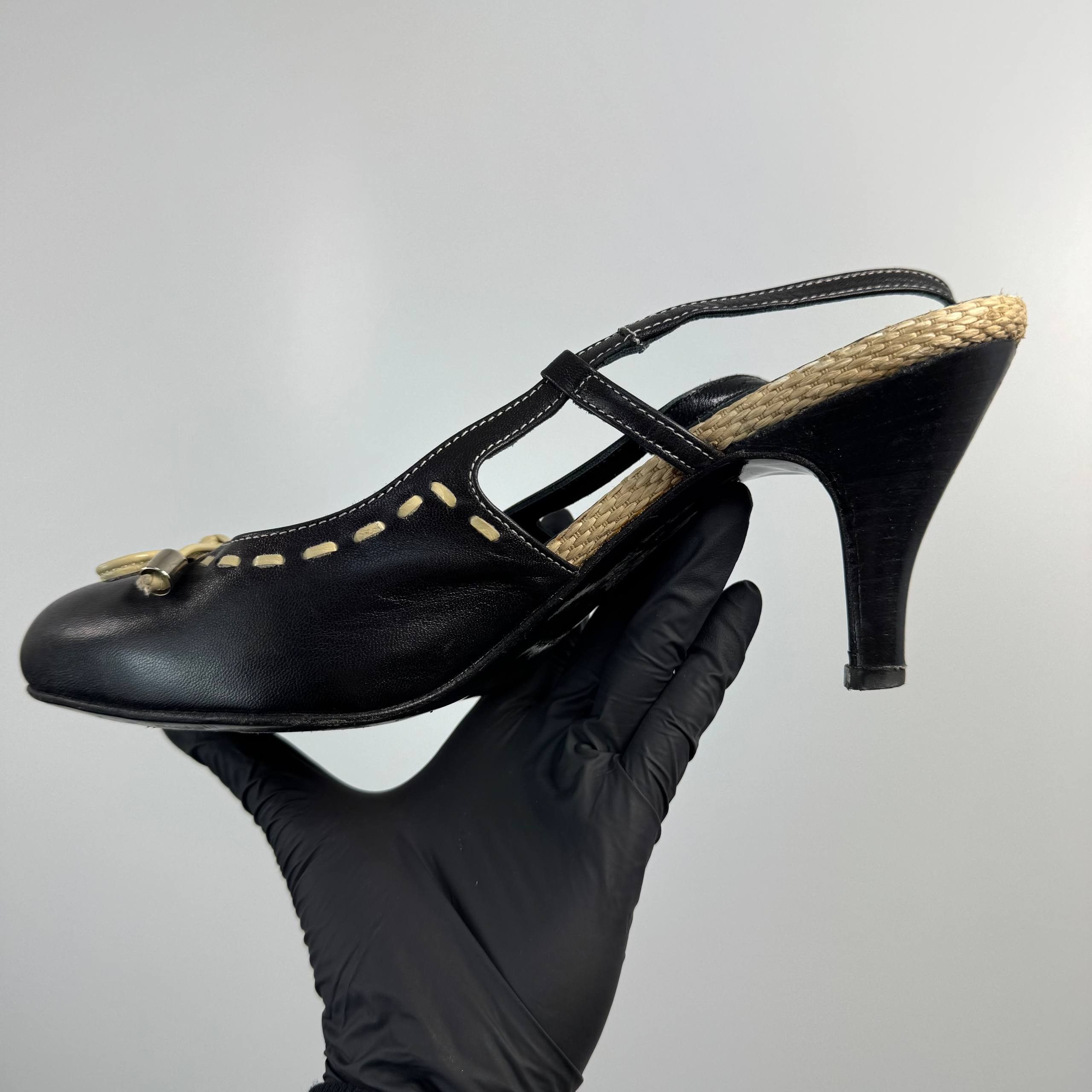 Other Gianni Ferrante Leather Slingback Heels Black EU 39 Womens Size US 9 / IT 39 - 4 Thumbnail