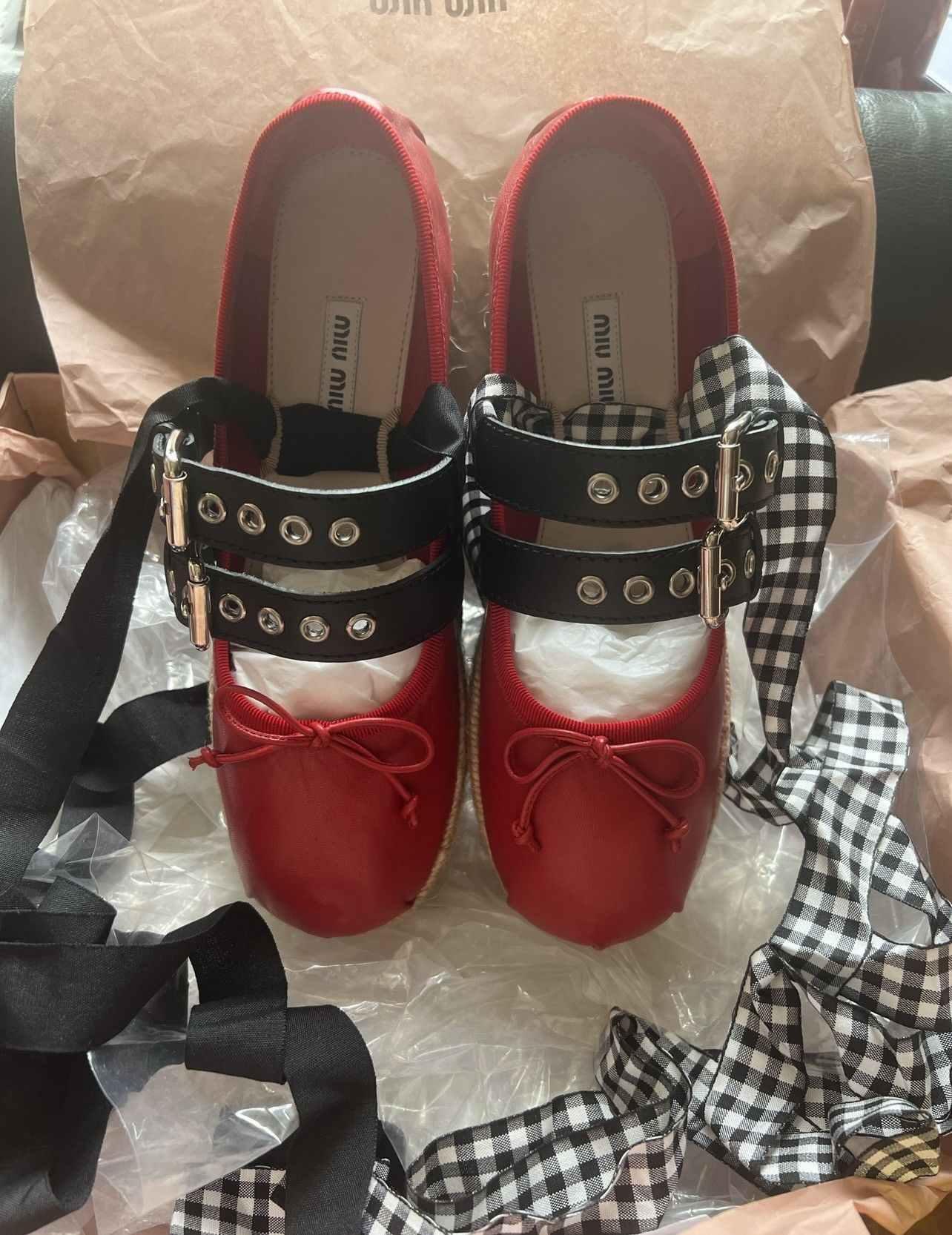 Miu Miu 🔥 Miu Miu Girl iconic leather ballerina ballet shoes Size US 5 / EU 37 - 4 Thumbnail