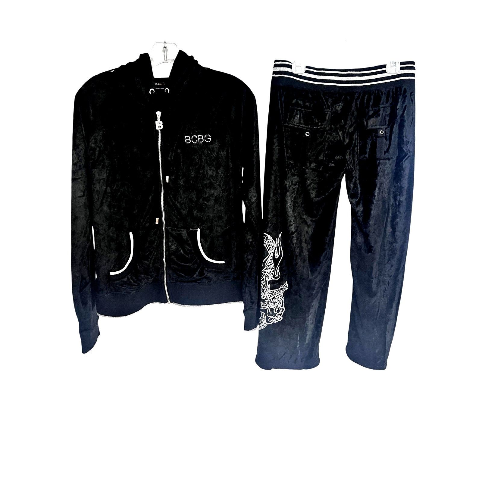 Bcbgmaxazria BCBG Black Bling Tracksuit Zip Hoodie Jacket M Crop Pants L Size M / US 6-8 / IT 42-44 - 2 Thumbnail