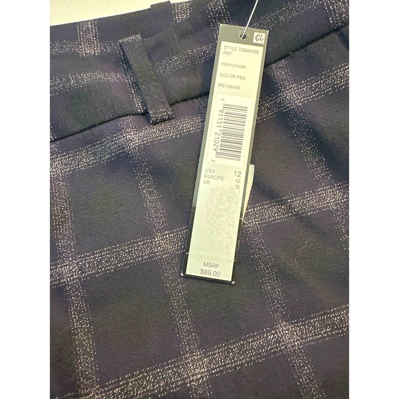 Elie Tahari Tahari purple cream plaid pants size 12 Size 34" / US 12 / IT 48 - 12 Thumbnail