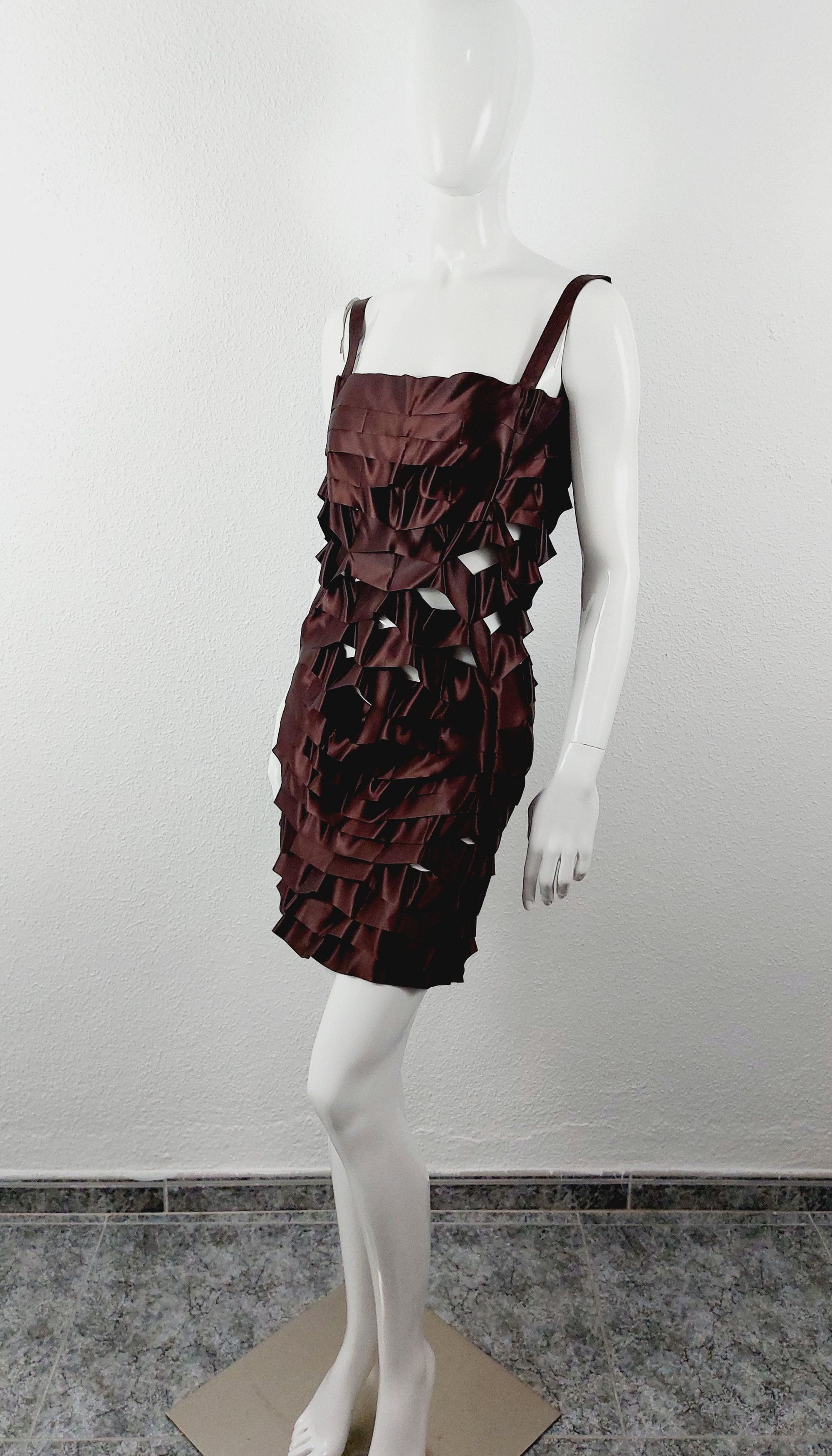 Issey Miyake Vintage Issey Miyake Bronze Satin Ribbon Cage Dress, 1990s Size XS / US 0-2 / IT 36-38 - 9 Thumbnail