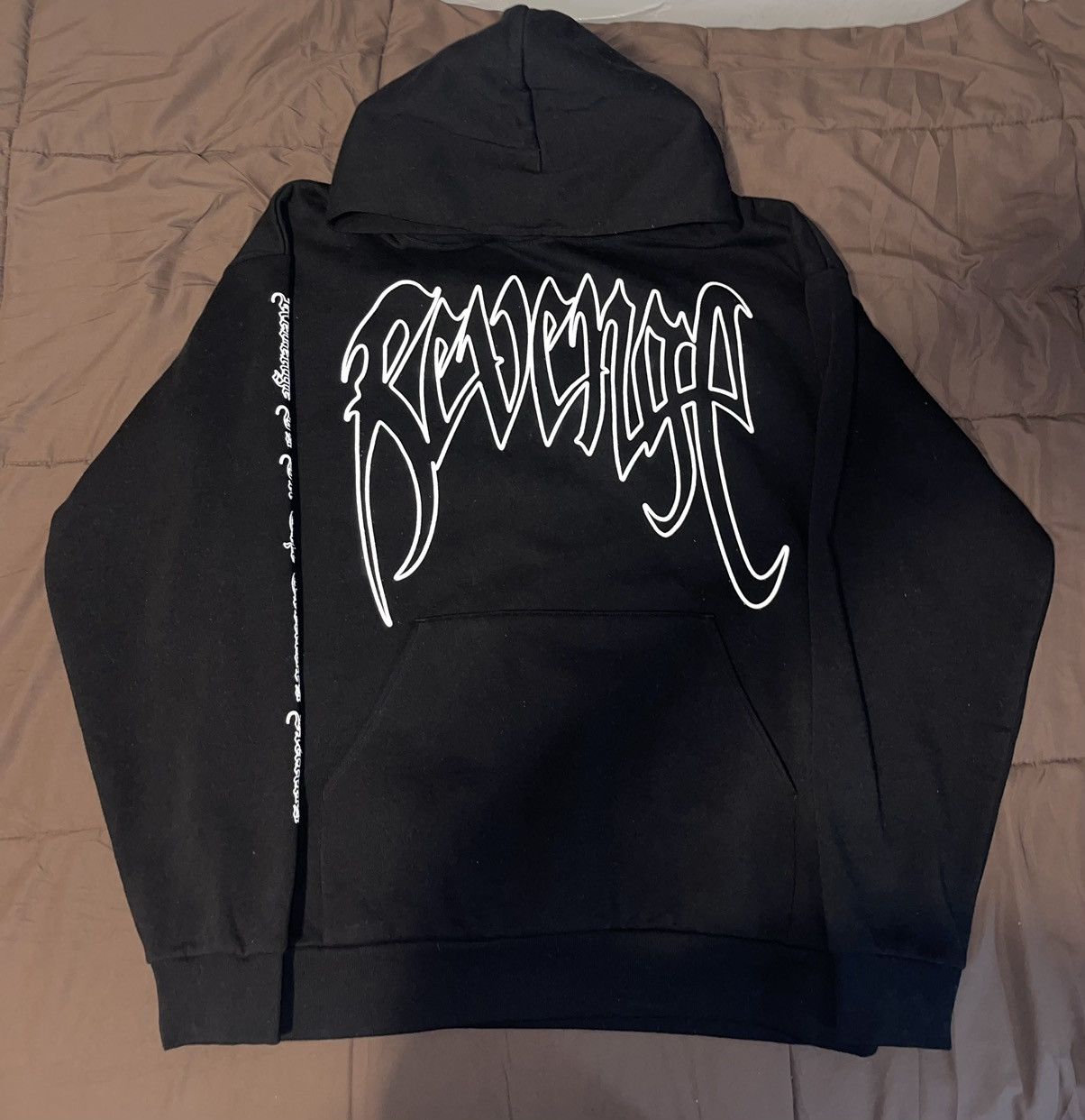 Image of Revenge White Outline Arch Hoodie in Black, Men's (Size XL)