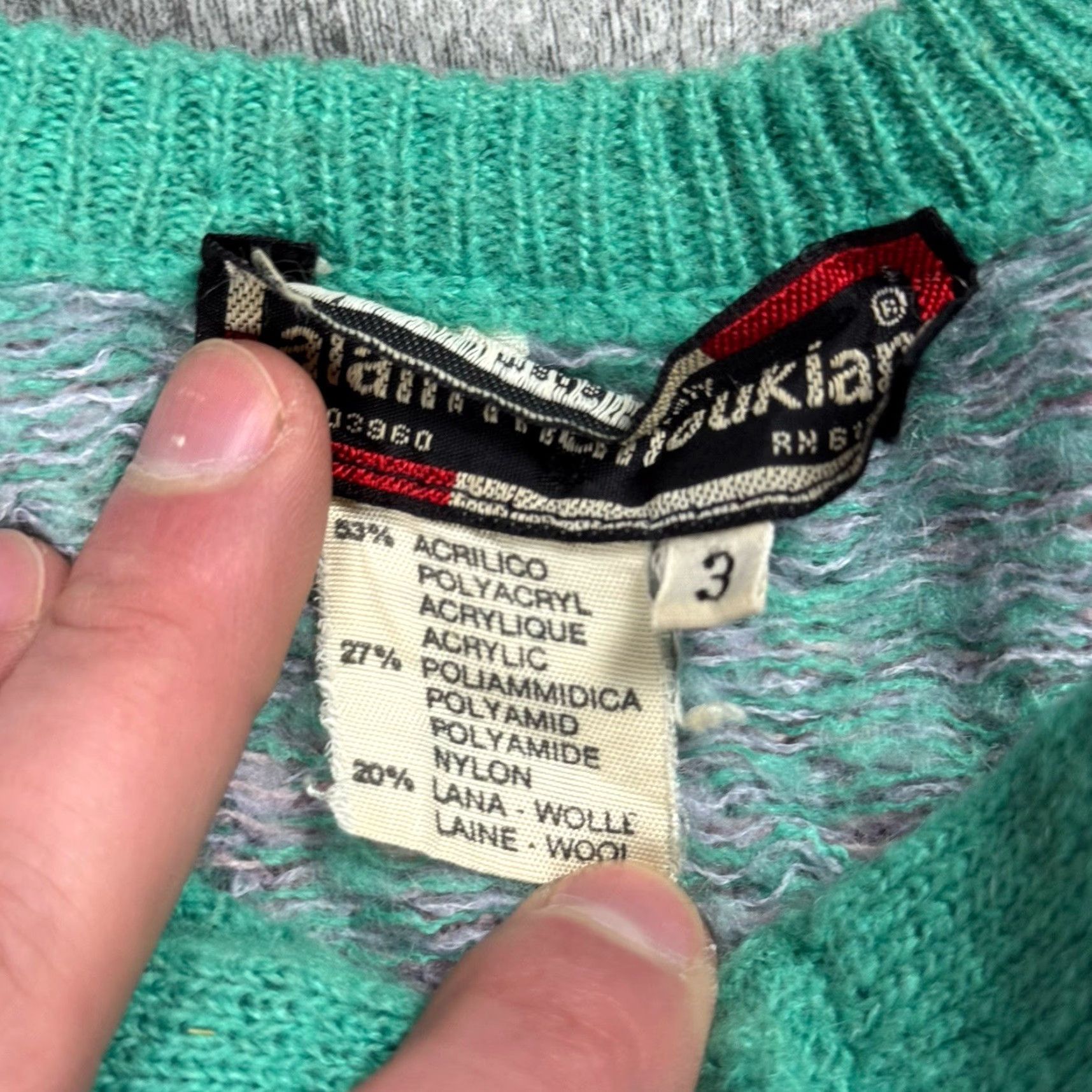 Vintage VINTAGE 1980s Alain Manoukian Pink Mint Green Heart Pattern Cardigan Sweater Women’s Large Oversized Italy Size L / US 10 / IT 46 - 4 Thumbnail