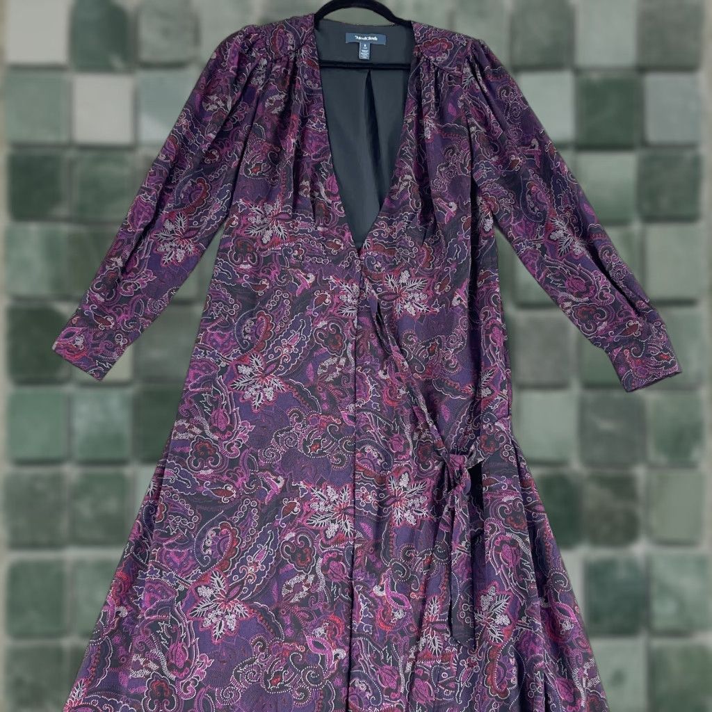 Vintage ModCloth Purple Paisley Wrap Maxi Dress Womens Small Long Sleeve V-Neck Lined Size S / US 4 / IT 40 - 1 Thumbnail