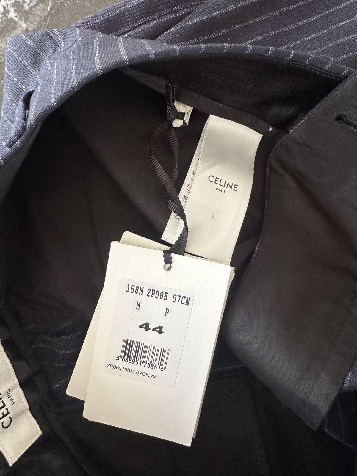 Celine × Hedi Slimane 22SS Double Breasted Navy Chalk Stripe Suit Wool Rectangle Size 44R - 19 Thumbnail