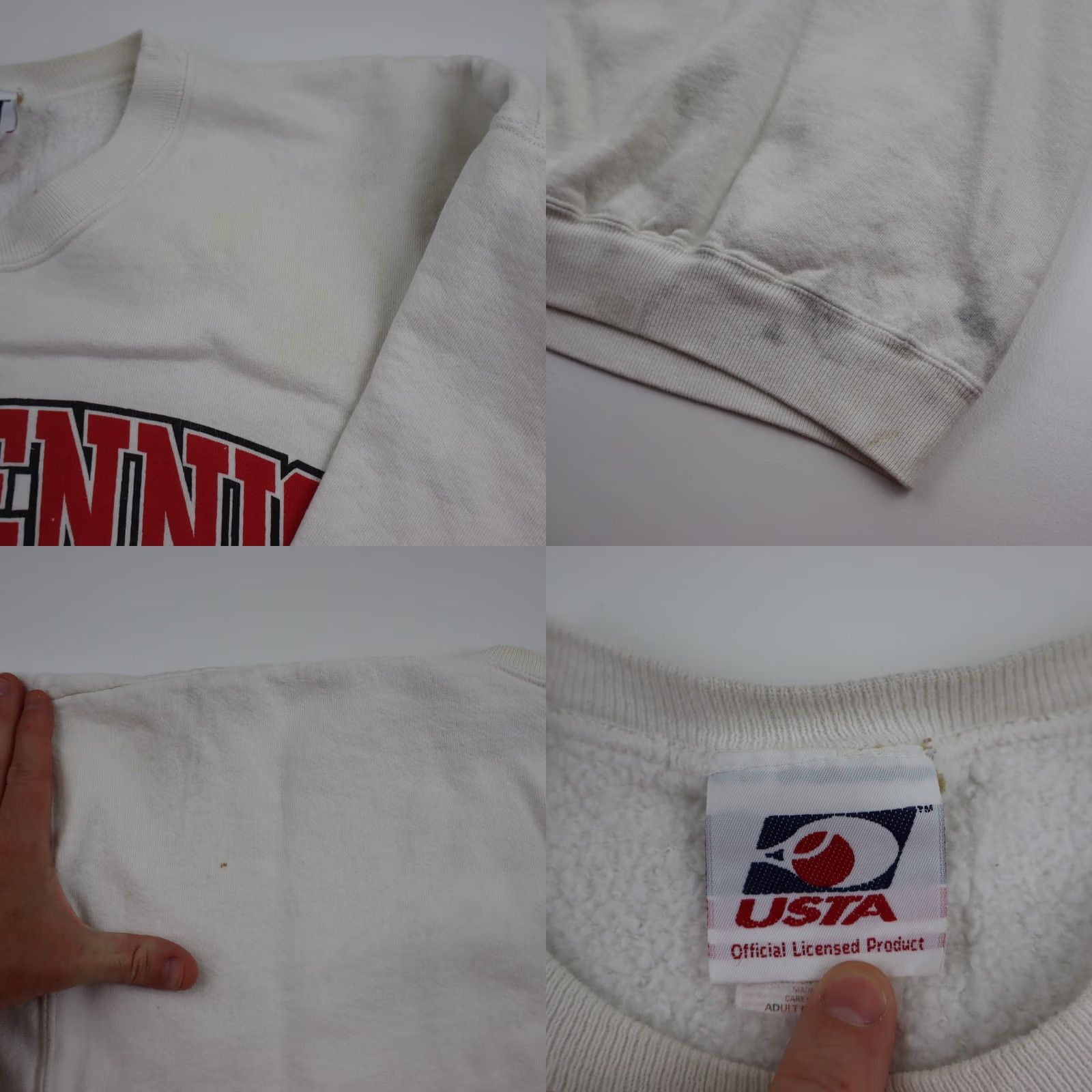 Vintage VINTAGE USTA Sweatshirt XL White USA Tennis Grunge Crewneck 90s Graphic Print Long Sleeve Pullover Men’s Regular Fit Size US XL / EU 56 / 4 - 9 Thumbnail