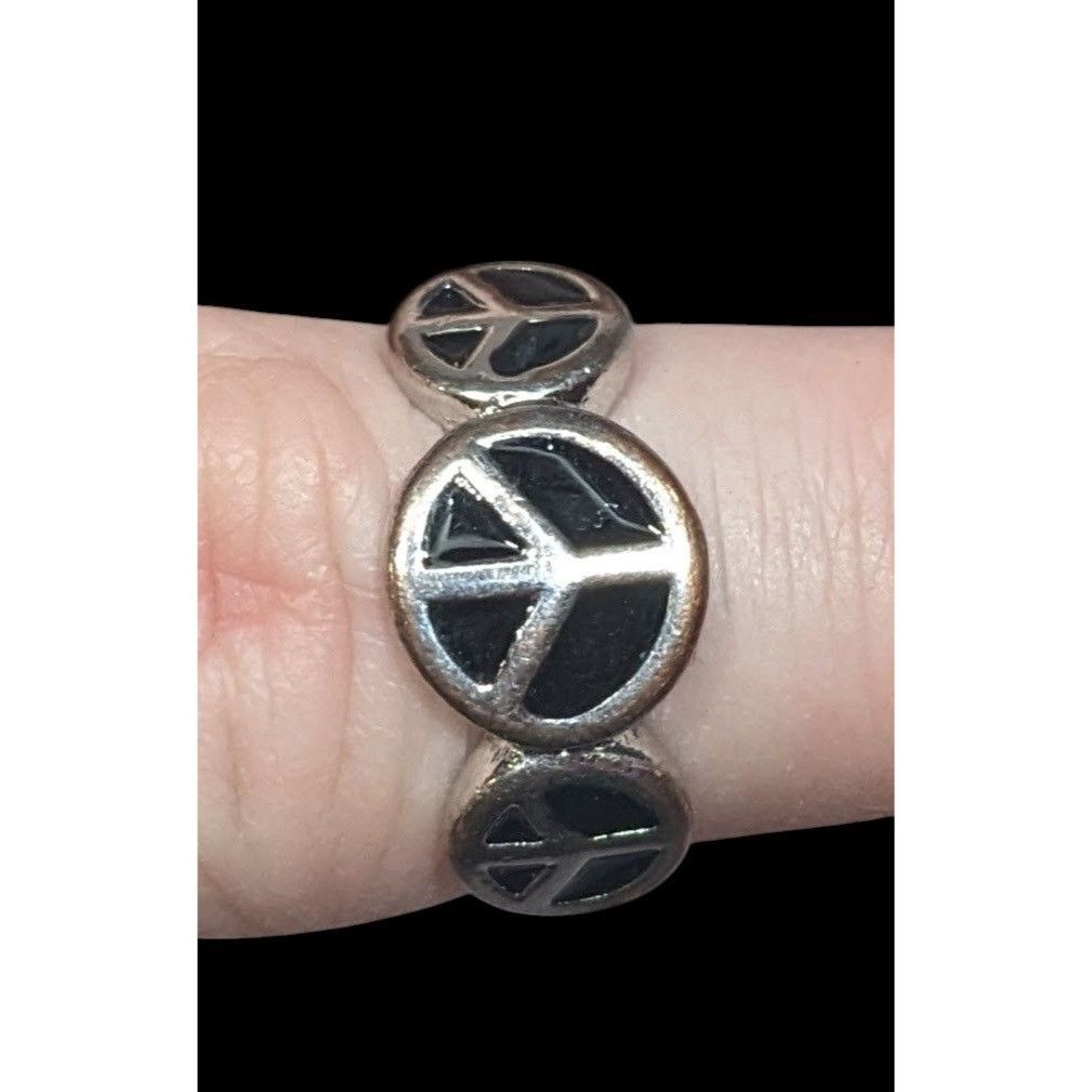 Other 90s Style Triple Peace Sign Black And Silver Tone Enamel Fil Size ONE SIZE - 2 Thumbnail